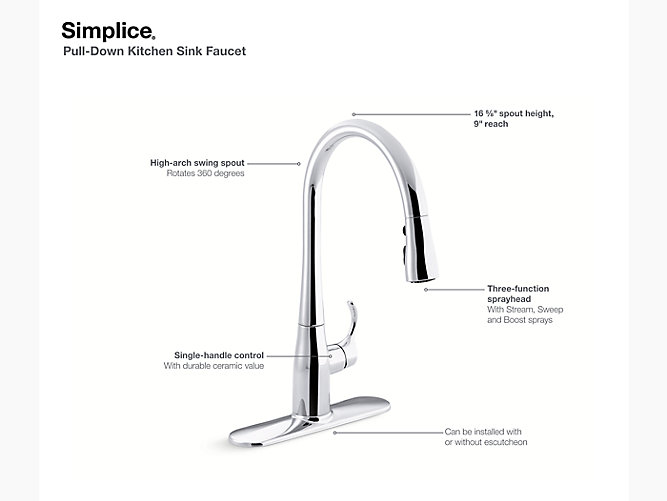 K 596 Simplice Single Handle Kitchen Sink Faucet Kohler Canada